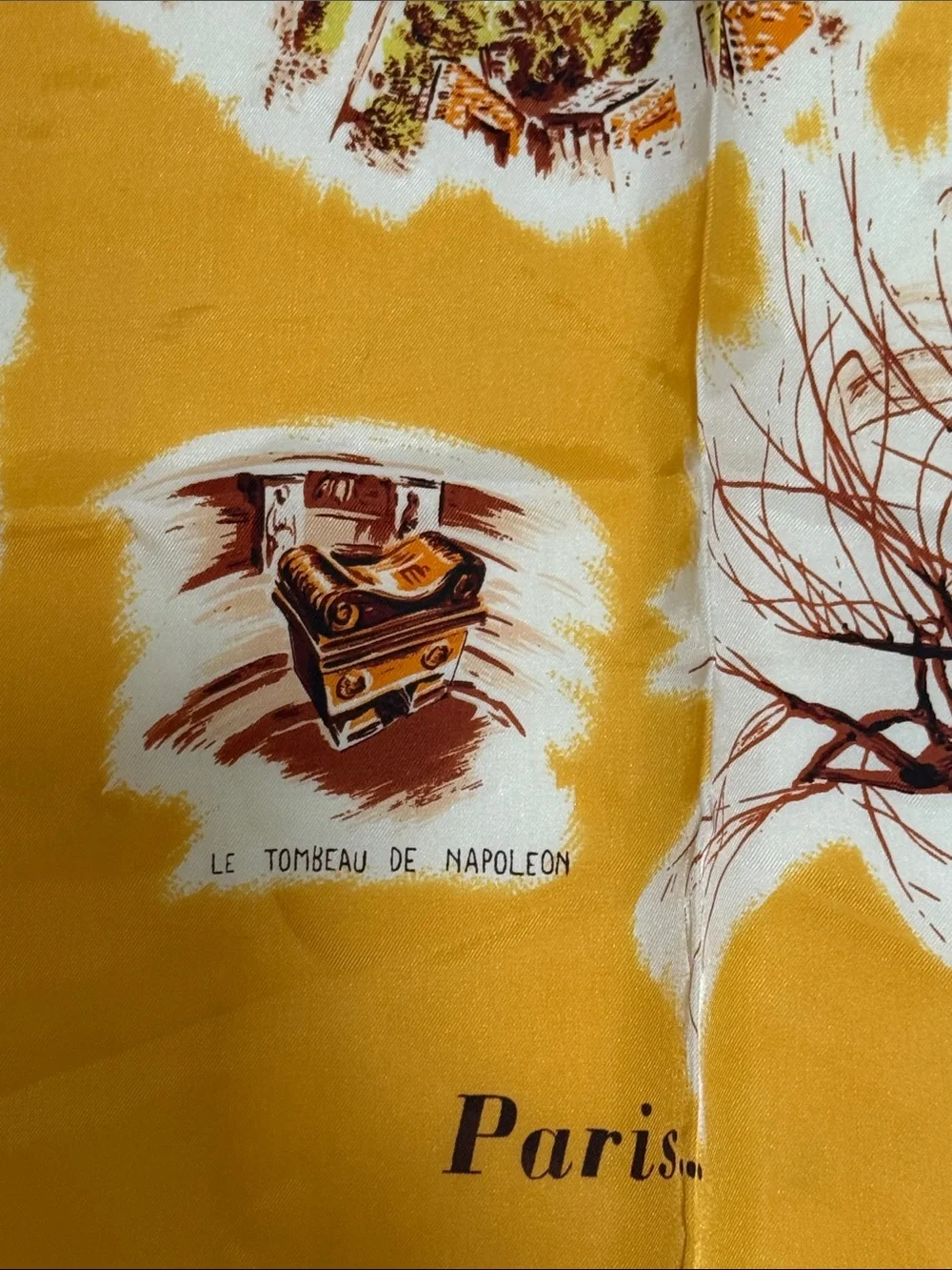 Parisian Paris France Landmark Scarf Mustard Yellow VINTAGE Excellent Unique
